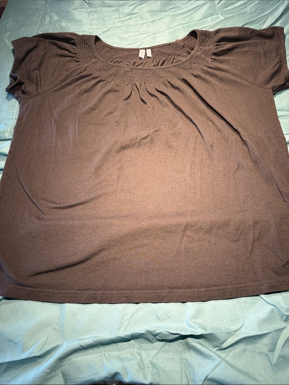 Madison Brown Short-Sleeve Smocked-Neck Tee